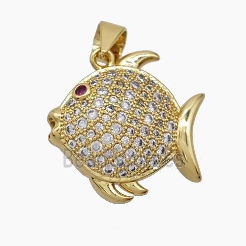 Copper Fish Pendant Pave Zirconia 18K Gold Plated