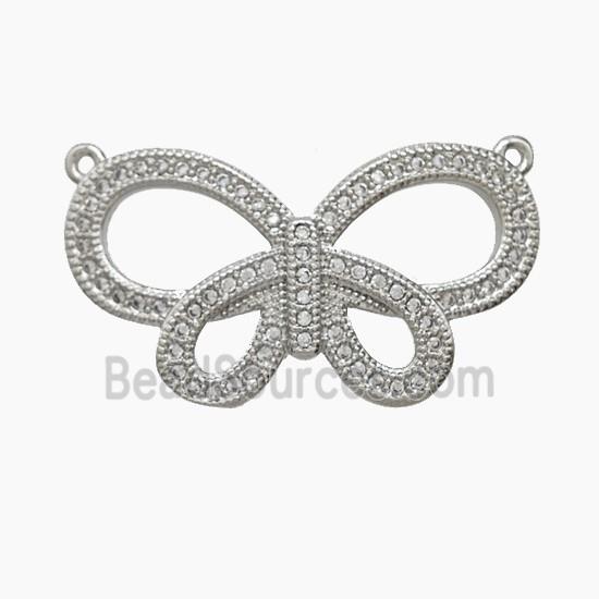 Copper Butterfly Pendant Pave Zirconia 2loops Platinum Plated