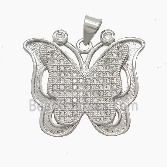Copper Butterfly Pendant Pave Zirconia 2loops Platinum Plated