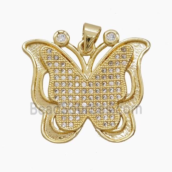 Copper Butterfly Pendant Pave Zirconia 2loops 18K Gold Plated