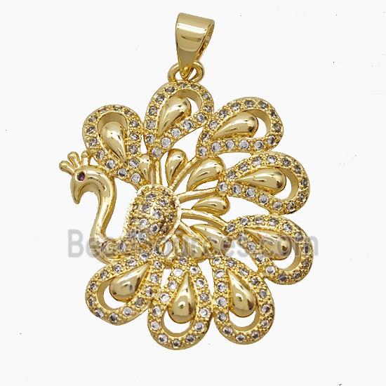 Copper Peacock Pendant Pave Zirconia 18K Gold Plated