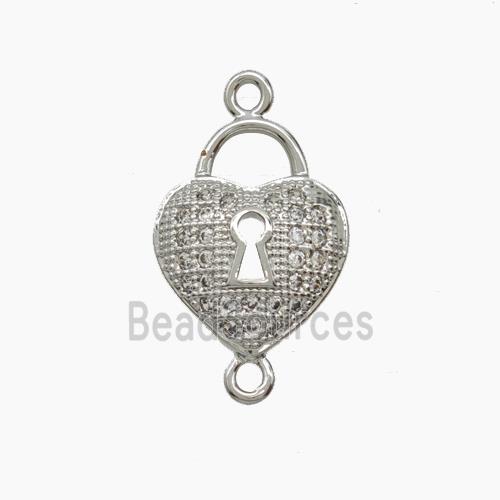 Copper Heart Lock Connector Pave Zirconia Platinum Plated