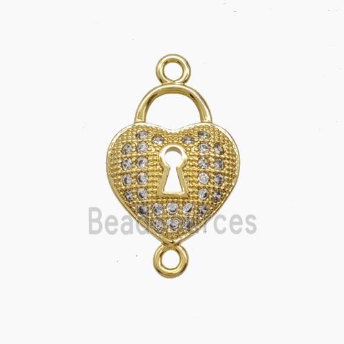 Copper Heart Lock Connector Pave Zirconia 18K Gold Plated