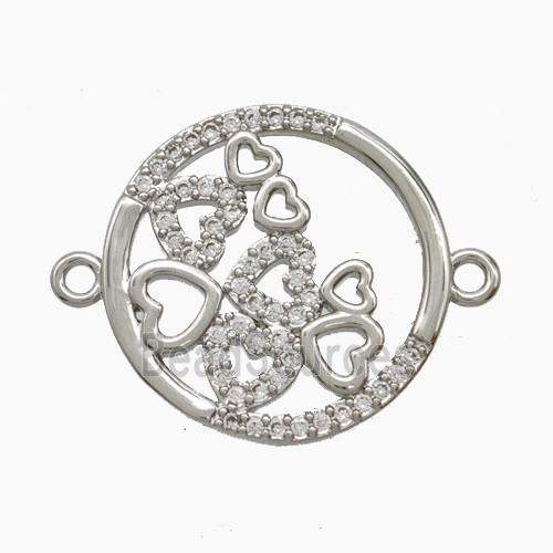 Copper Heart Connector Pave Zirconia Platinum Plated