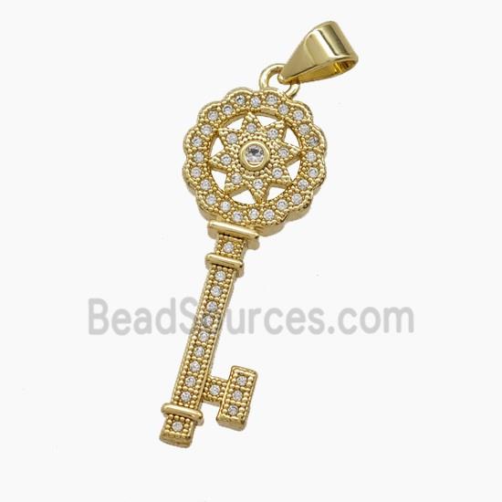 Copper Key Pendant Pave Zirconia 18K Gold Plated