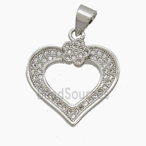 Copper Heart Pendant Pave Zirconia Platinum Plated