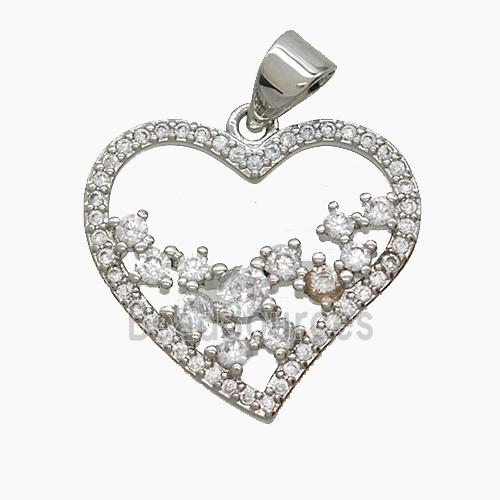 Copper Heart Pendant Pave Zirconia Platinum Plated