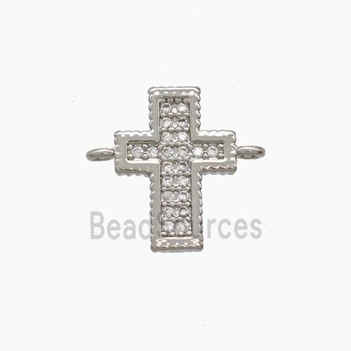 Copper Cross Connector Pave Zirconia Platinum Plated