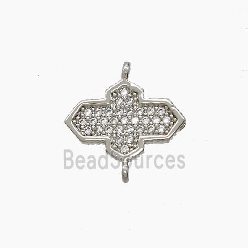 Copper Cross Connector Pave Zirconia Platinum Plated
