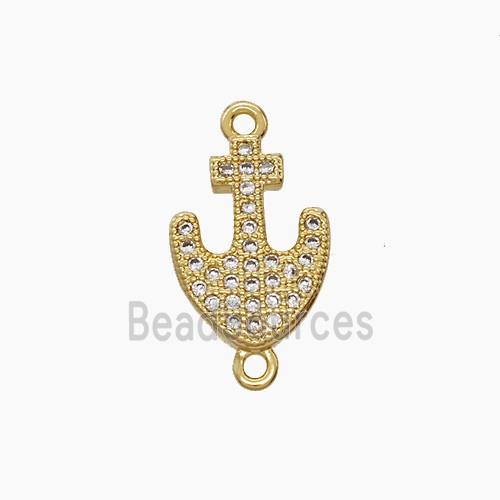 Copper Anchor Connector Micropave Zirconia 18K Gold Plated