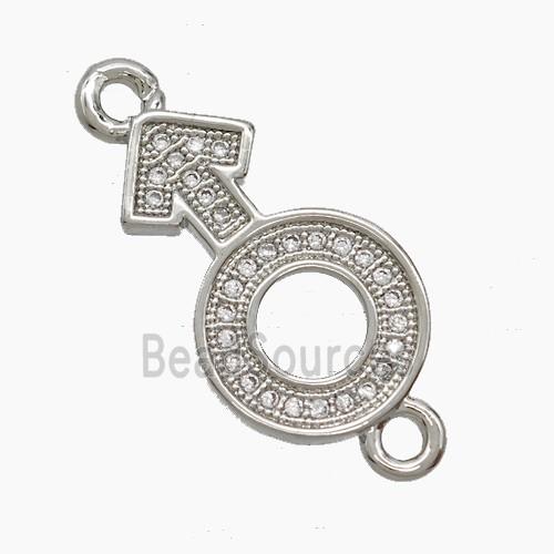 Copper Male-Sign Connector Pave Zirconia Platinum Plated