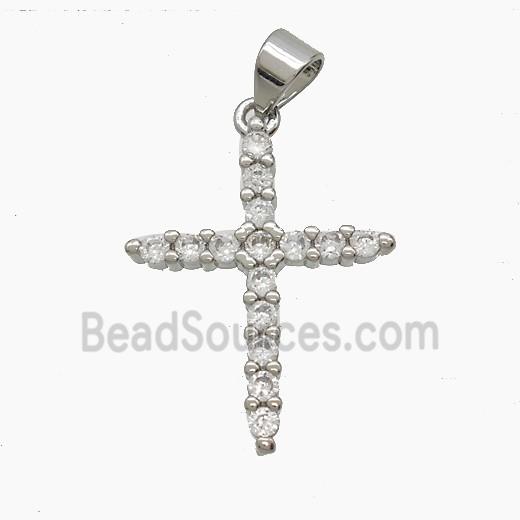Copper Cross Pendant Pave Zirconia Platinum Plated