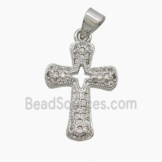 Copper Cross Pendant Pave Zirconia Platinum Plated