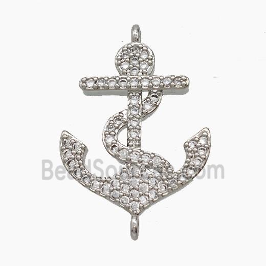 Copper Anchor Pendant Pave Zirconia Platinum Plated