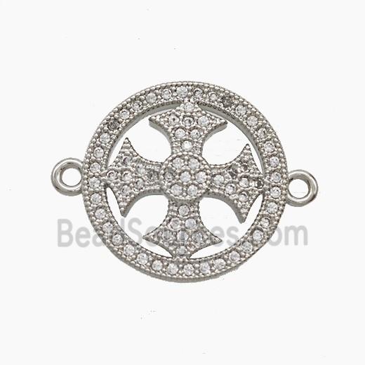 Copper Cross Pendant Pave Zirconia Circle Platinum Plated