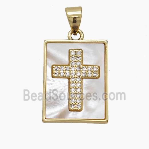 Copper Cross Pendant Pave Zirconia Shell Rectangle 18K Gold Plated