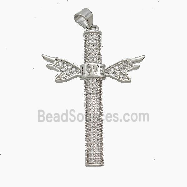 Copper Angel Wings Pendant Pave Zirconia Love Platinum Plated