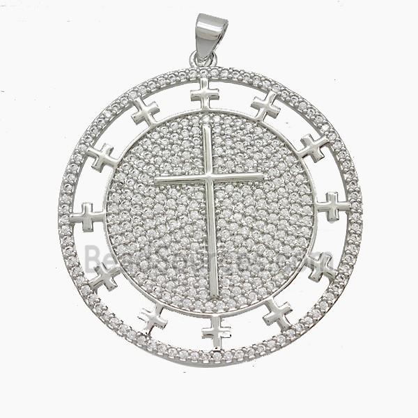 Copper Cross Pendant Pave Zirconia Platinum Plated