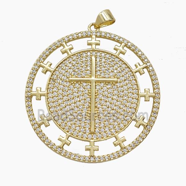 Copper Cross Pendant Pave Zirconia 18K Gold Plated