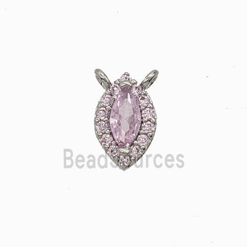 Copper Eye Pendant Pave Zirconia Pink Crystal Glass 2loops Platinum Plated