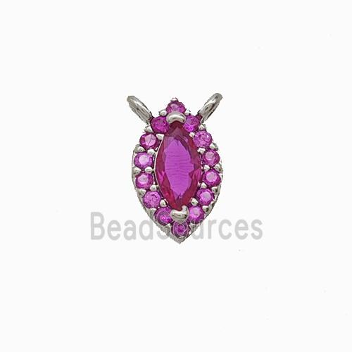 Copper Eye Pendant Pave Zirconia Hotpink Crystal Glass 2loops Platinum Plated