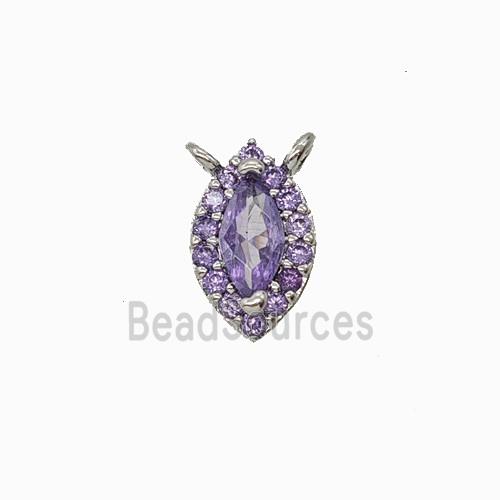 Copper Eye Pendant Pave Zirconia Purple Crystal Glass 2loops Platinum Plated