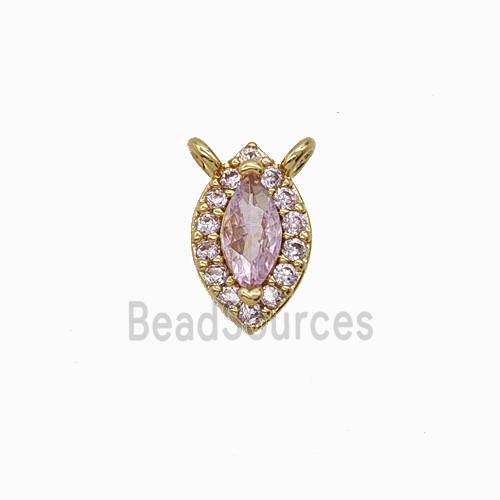 Copper Eye Pendant Pave Zirconia Pink Crystal Glass 2loops Gold Plated