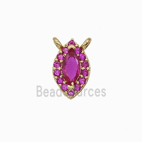 Copper Eye Pendant Pave Zirconia Hotpink Crystal Glass 2loops Gold Plated