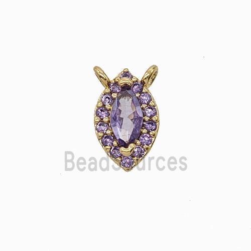 Copper Eye Pendant Pave Zirconia Purple Crystal Glass 2loops Gold Plated