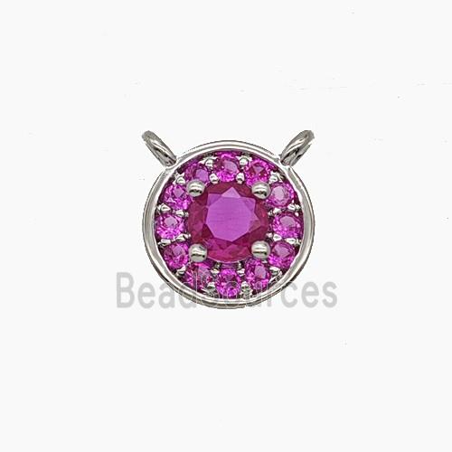 Copper Circle Pendant Pave Zirconia Hotpink Crystal Glass 2loops Platinum Plated