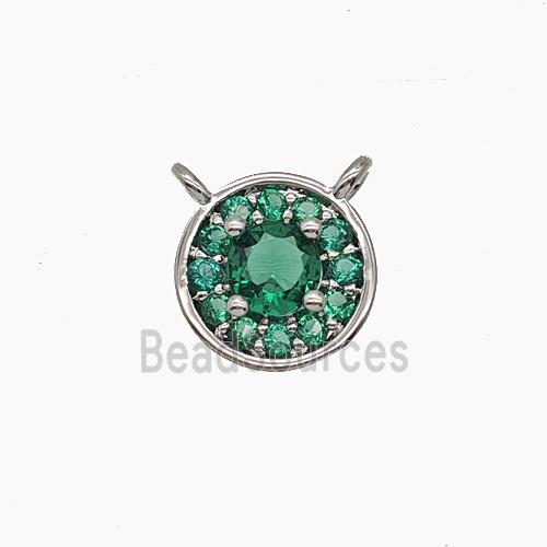 Copper Circle Pendant Pave Zirconia Green Crystal Glass 2loops Platinum Plated