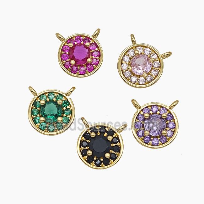 Copper Circle Pendant Pave Zirconia Crystal Glass 2loops Gold Plated Mixed