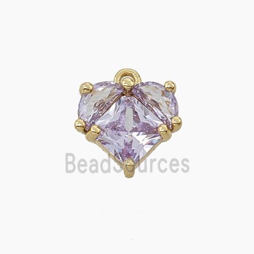 Copper Heart Pendant Pave Purple Crystal Glass Gold Plated