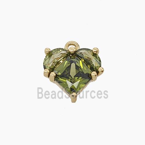 Copper Heart Pendant Pave Olive Crystal Glass Gold Plated