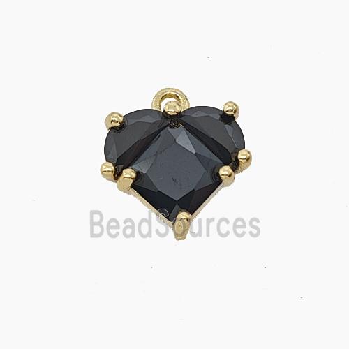 Copper Heart Pendant Pave Black Crystal Glass Gold Plated