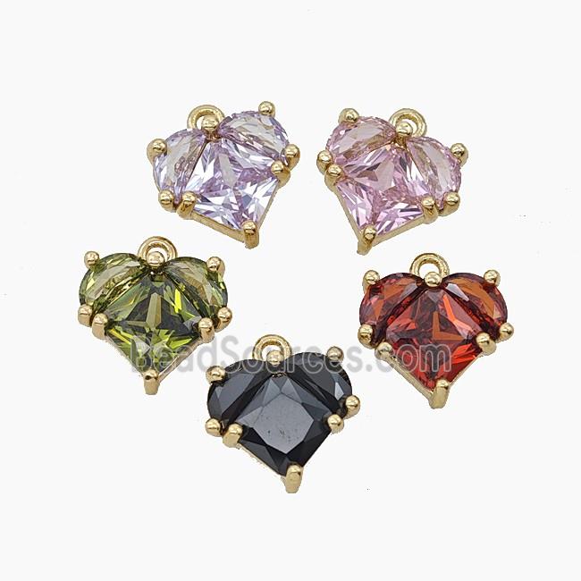 Copper Heart Pendant Pave Crystal Glass Gold Plated Mixed