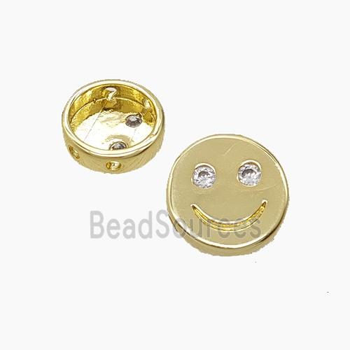 Copper Emoji Beads Pave Zirconia Smileface Button Gold Plated