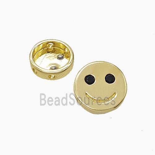 Copper Emoji Beads Pave Zirconia Smileface Button Gold Plated