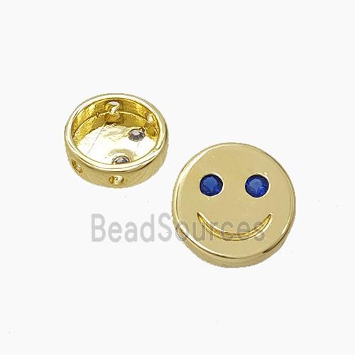 Copper Emoji Beads Pave Zirconia Smileface Button Gold Plated