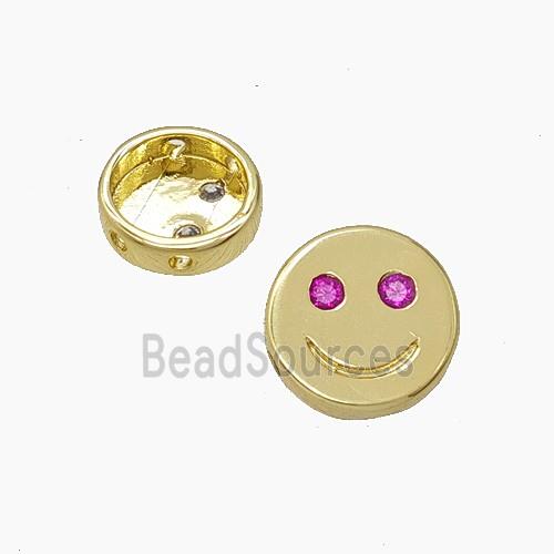 Copper Emoji Beads Pave Zirconia Smileface Button Gold Plated