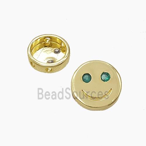 Copper Emoji Beads Pave Zirconia Smileface Button Gold Plated