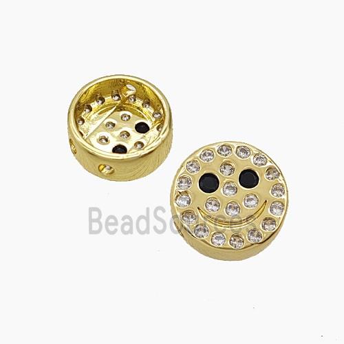 Copper Emoji Beads Pave Zirconia Smileface Button Gold Plated