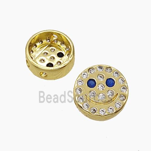 Copper Emoji Beads Pave Zirconia Smileface Button Gold Plated
