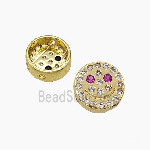 Copper Emoji Beads Pave Zirconia Smileface Button Gold Plated