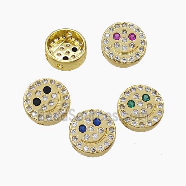Copper Emoji Beads Pave Zirconia Smileface Button Gold Plated Mixed