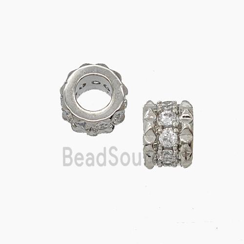 Copper Tube Beads Pave Zirconia Large Hole Platinum Plated