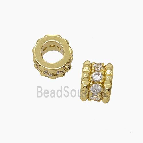 Copper Tube Beads Pave Zirconia Large Hole Gold Plated