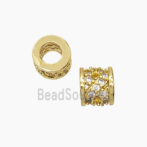 Copper Tube Beads Pave Zirconia Large Hole Gold Plated