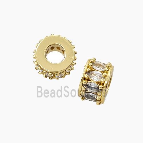 Copper Rondelle Beads Pave Zirconia Large Hole Gold Plated