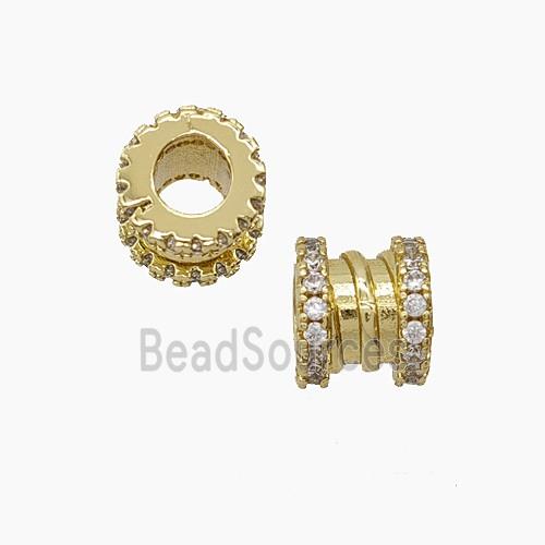 Copper Tube Beads Pave Zirconia Large Hole Gold Plated